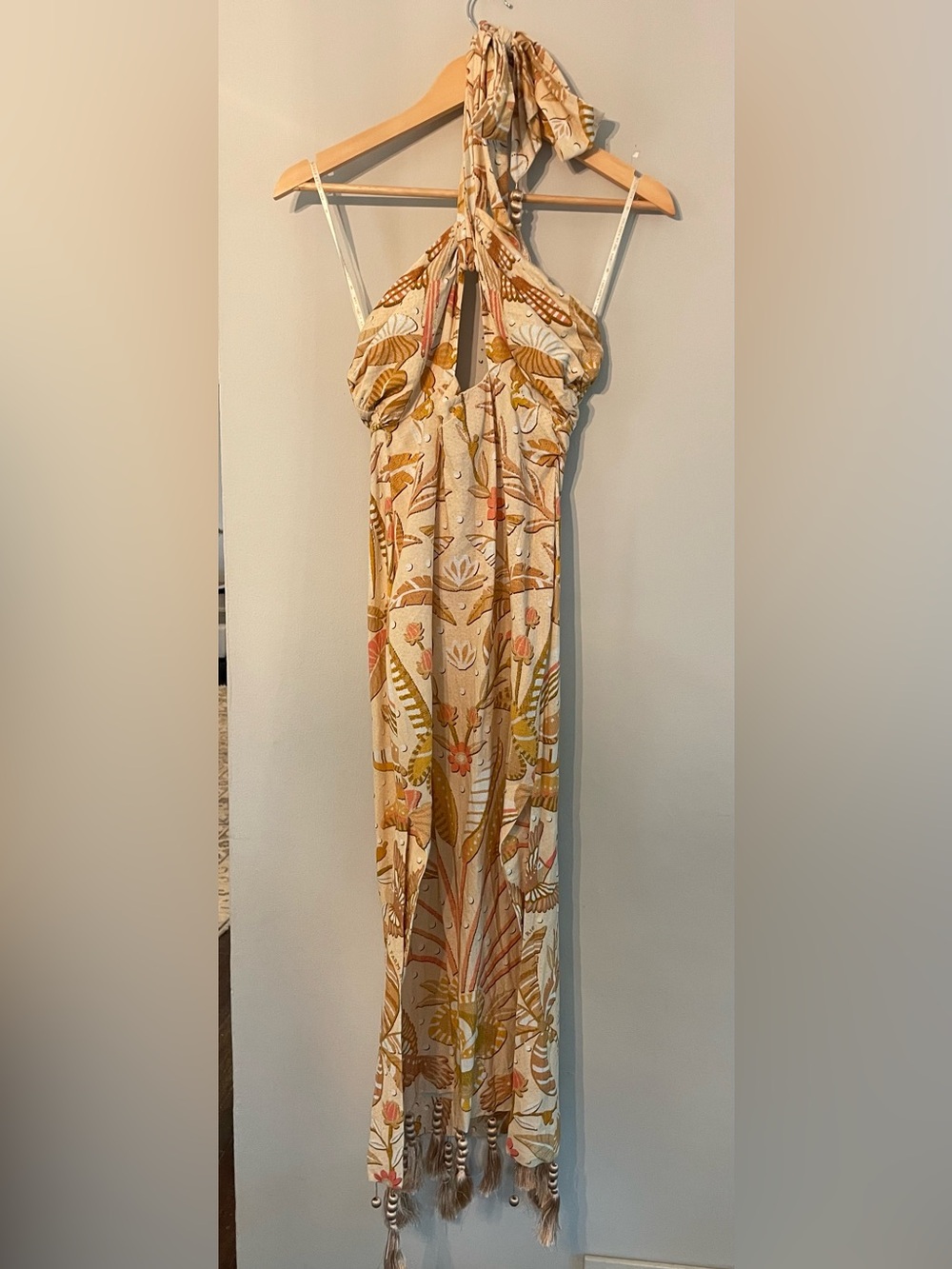 Farm RIO Jungle Chic Cream Halter Cutout Midi Dress - Picture 5 of 10